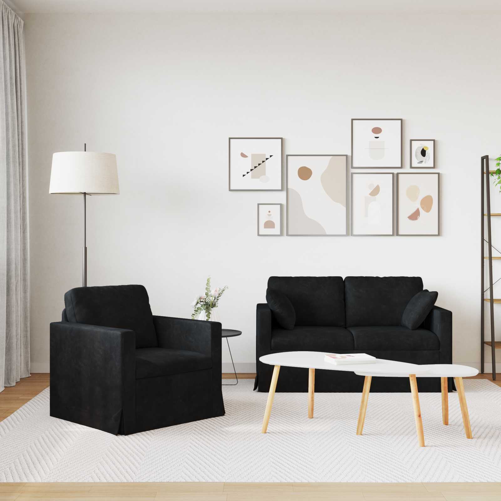 vidaXL Zestaw Sof 2 pcs Czarny 138 x 78 x 80 cm Aksamit