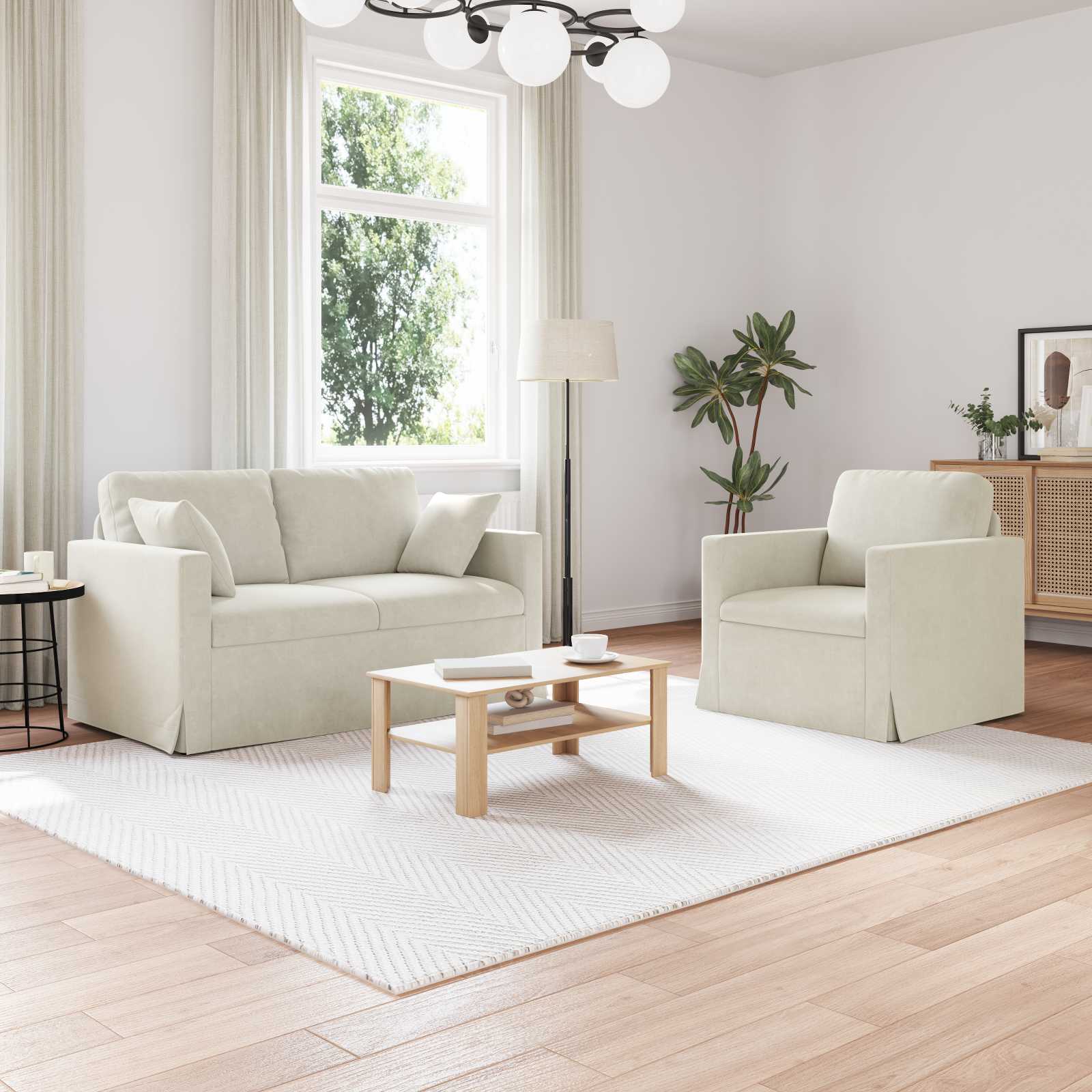 vidaXL Zestaw Sof 2 pcs Kremowy 138 x 78 x 80 cm Aksamit
