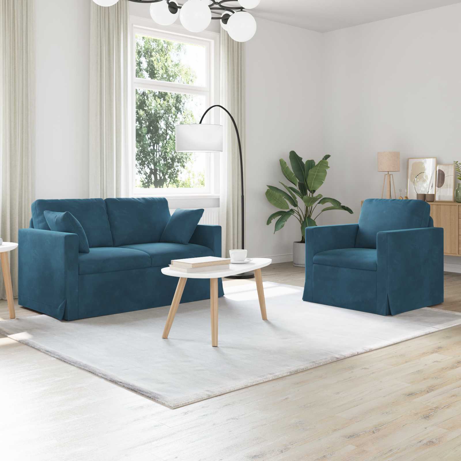 vidaXL Zestaw Sof 2 pcs Niebieski 138 x 78 x 80 cm Aksamit
