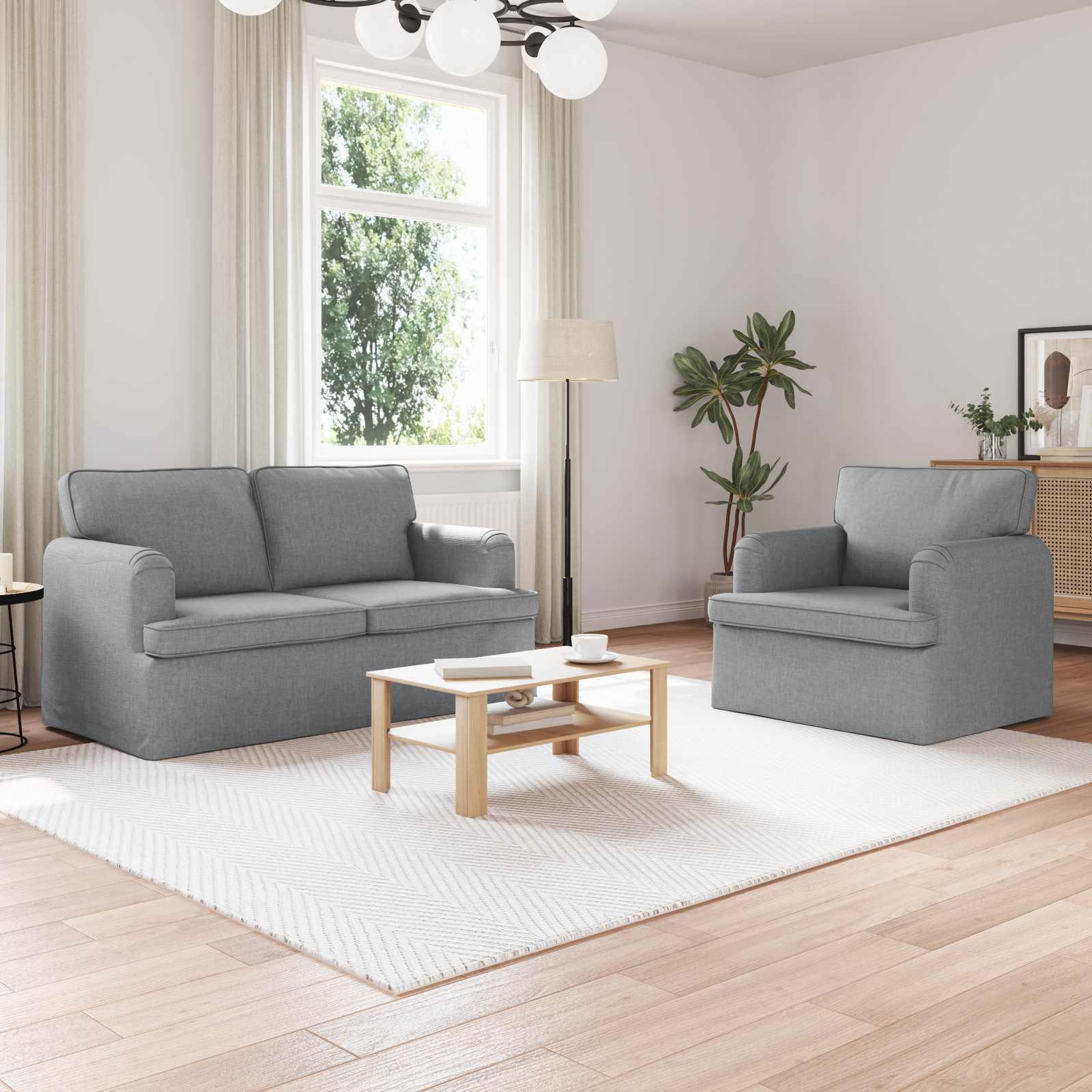 vidaXL Zestaw Sof 2 pcs Jasnoszary 144 x 80 x 85 cm tkanina