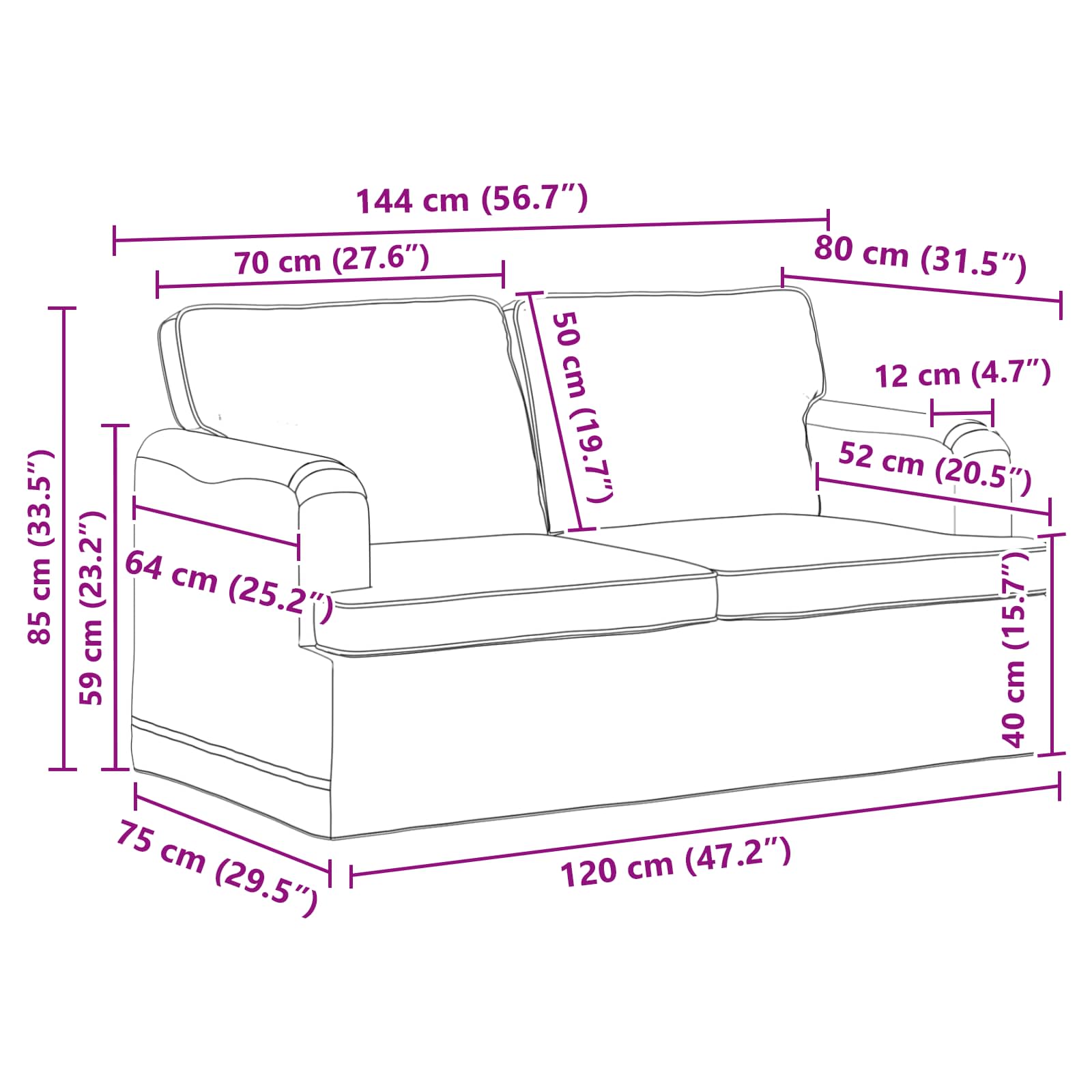 vidaXL Zestaw Sof 2 pcs Jasnoszary 144 x 80 x 85 cm tkanina