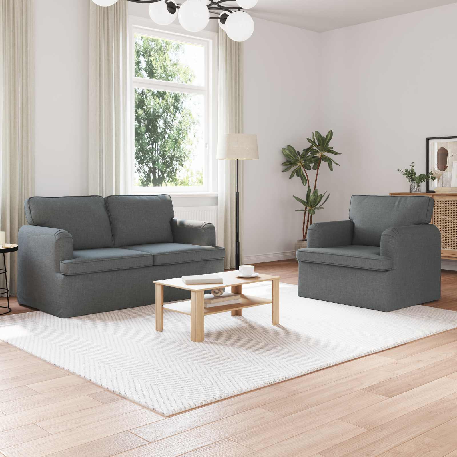 vidaXL Zestaw Sof 2 pcs Ciemnoszary 144 x 80 x 85 cm tkanina