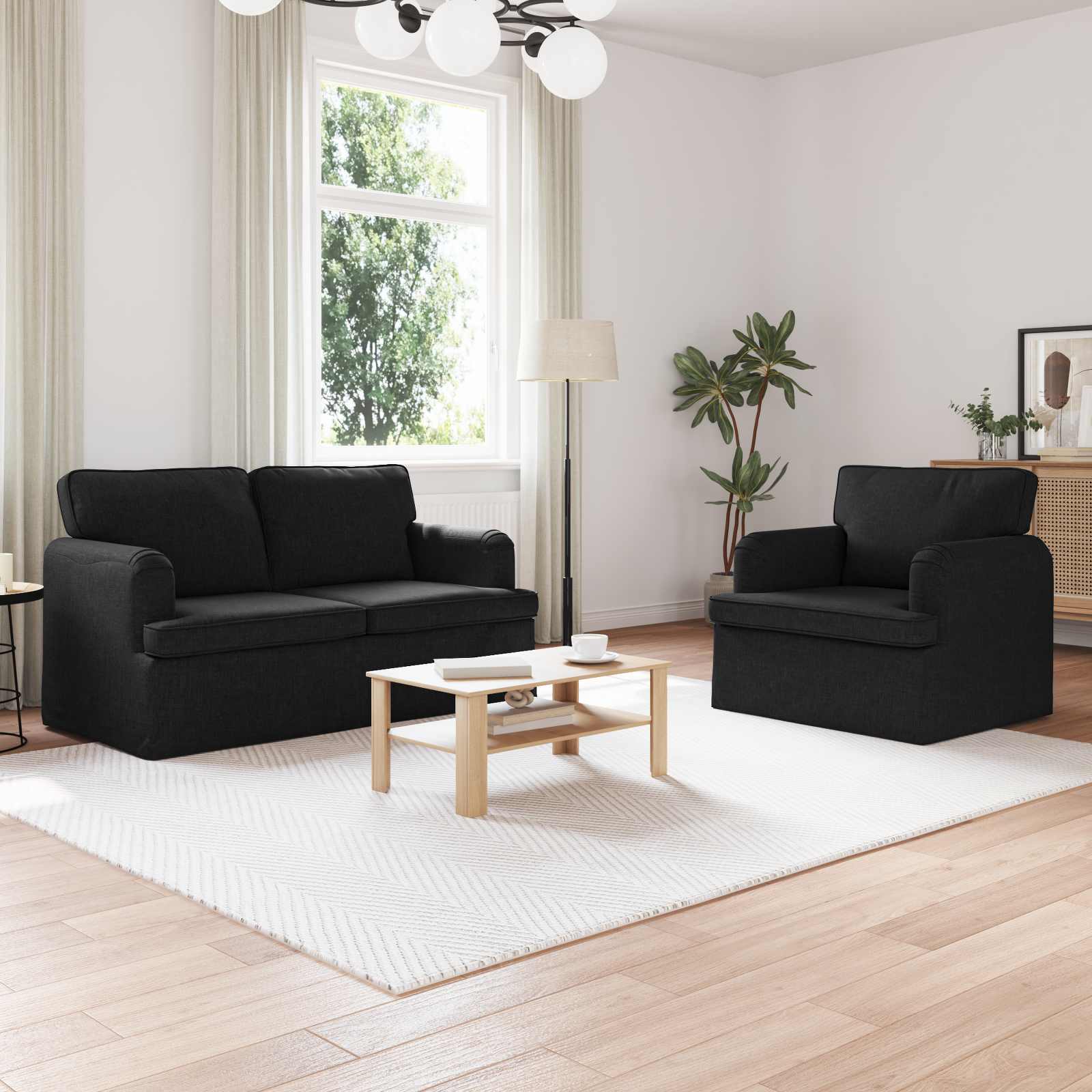 vidaXL Zestaw Sof 2 pcs Czarny 144 x 80 x 85 cm tkanina