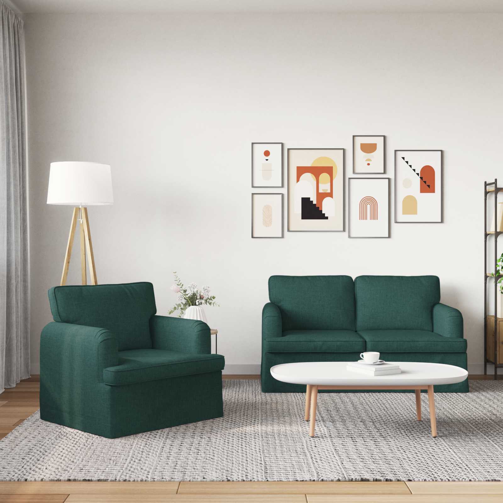 vidaXL Zestaw Sof 2 pcs Ciemna zieleń 144 x 80 x 85 cm tkanina
