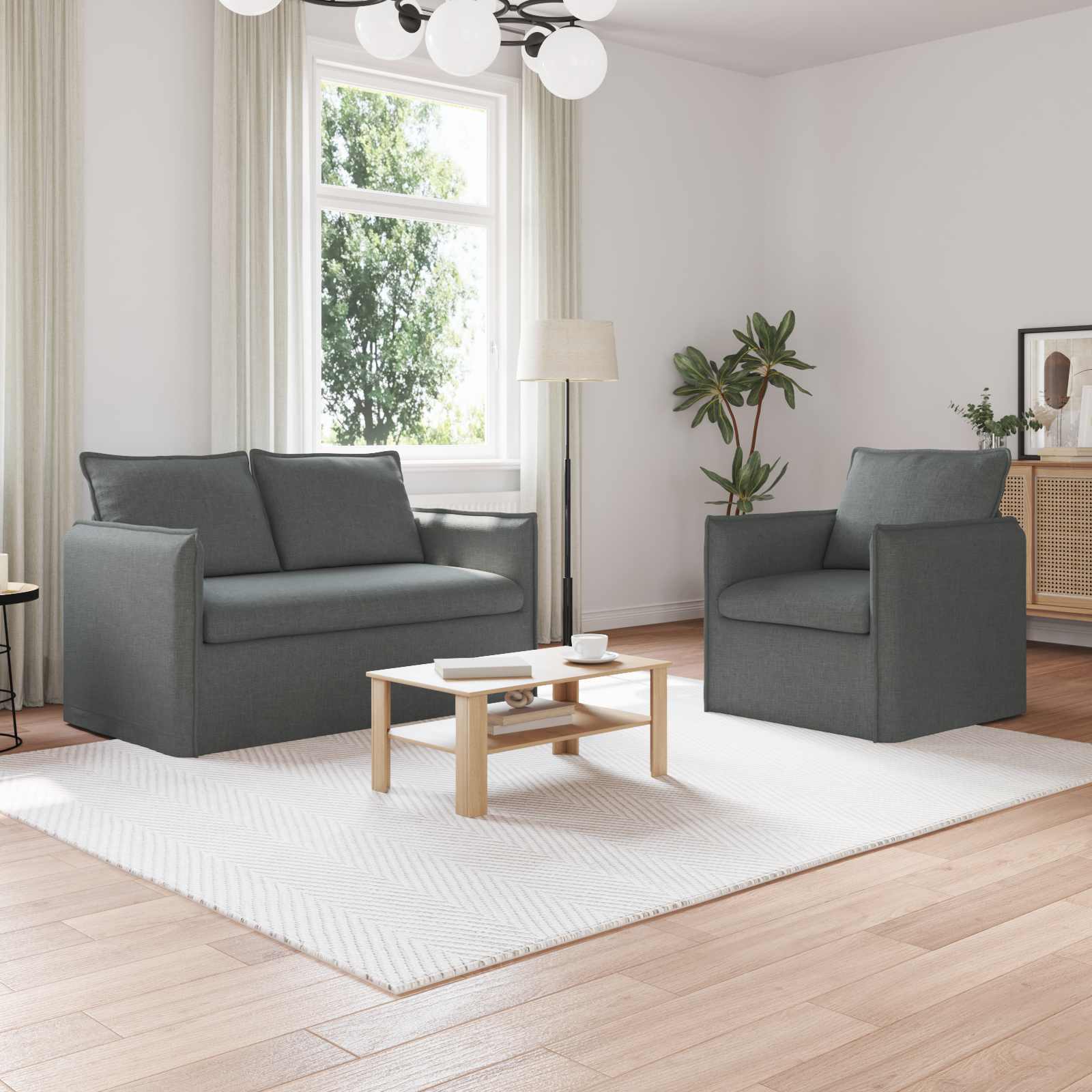 vidaXL Zestaw Sof 2 pcs ciemnoszary 136 x 82 x 85 cm tkanina