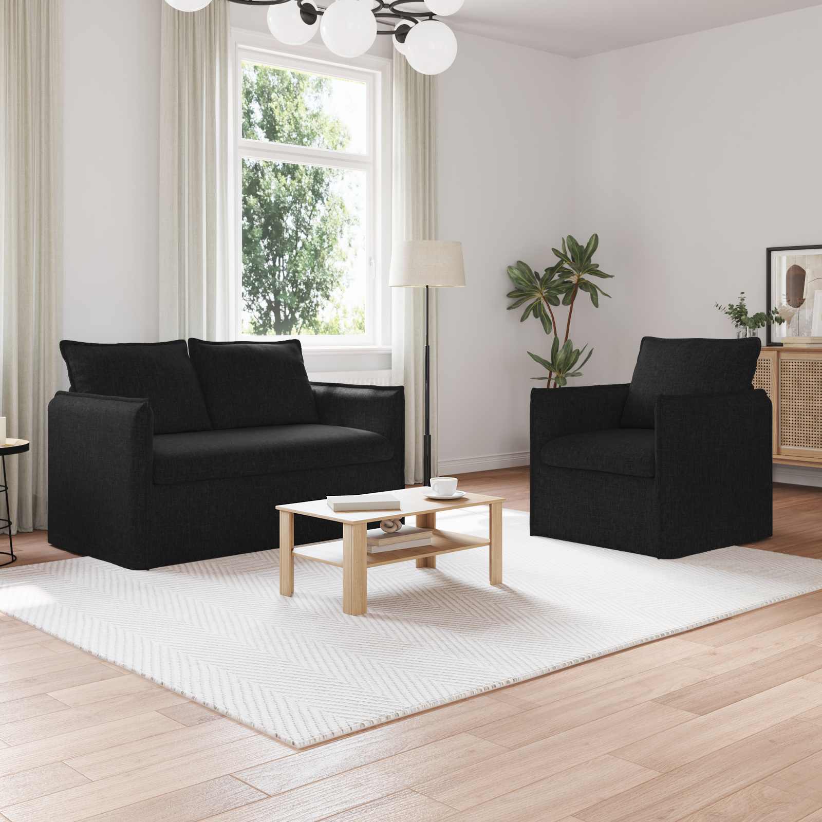 vidaXL Zestaw Sof 2 pcs Czarny 136 x 82 x 85 cm tkanina