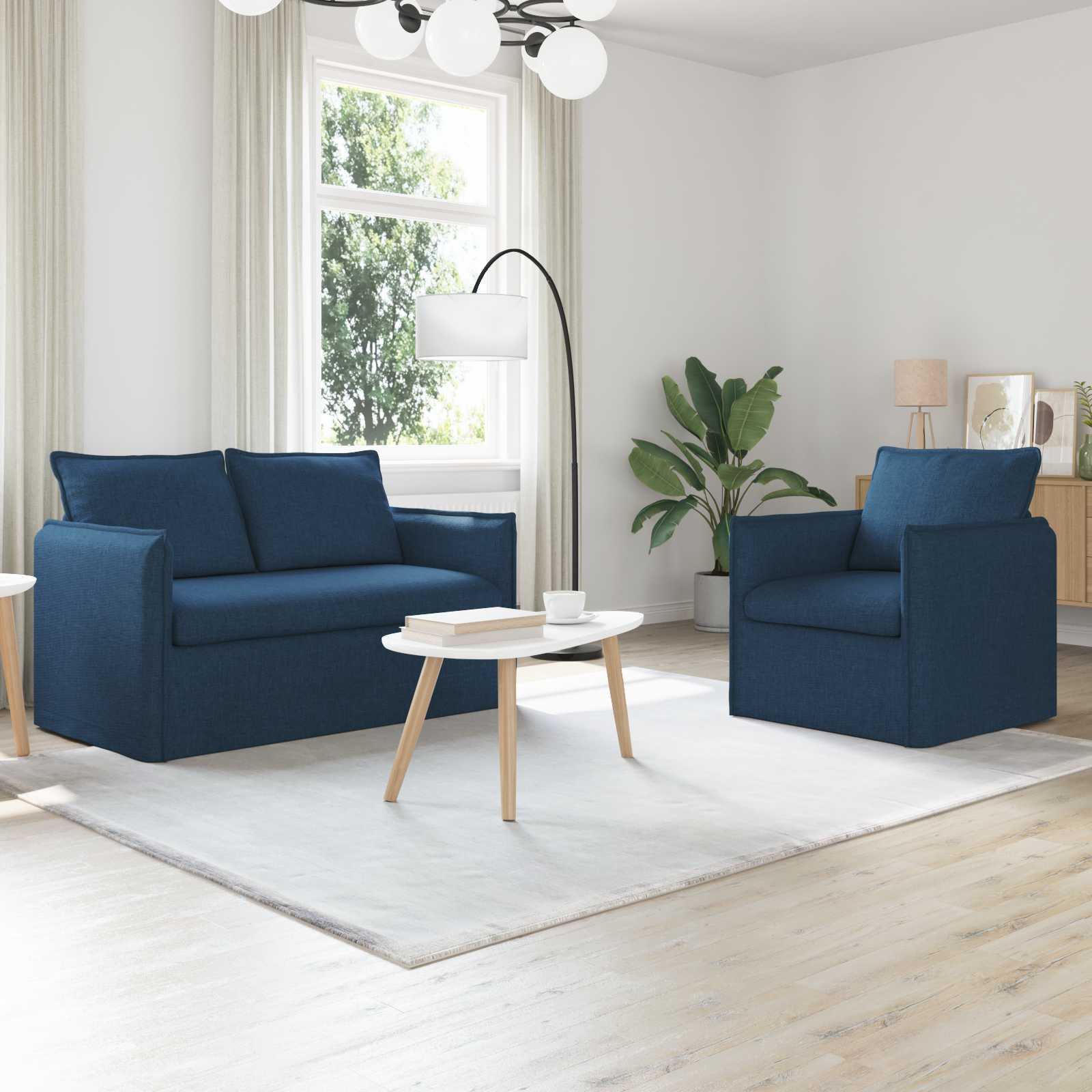 vidaXL Zestaw Sof 2 pcs niebieski 136 x 82 x 85 cm tkanina