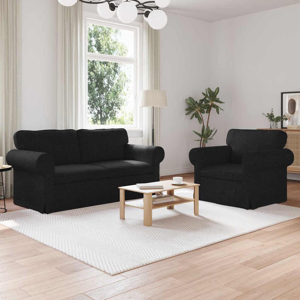 vidaXL Zestaw Sof 2 pcs Czarny 175 x 82 x 80 cm tkanina