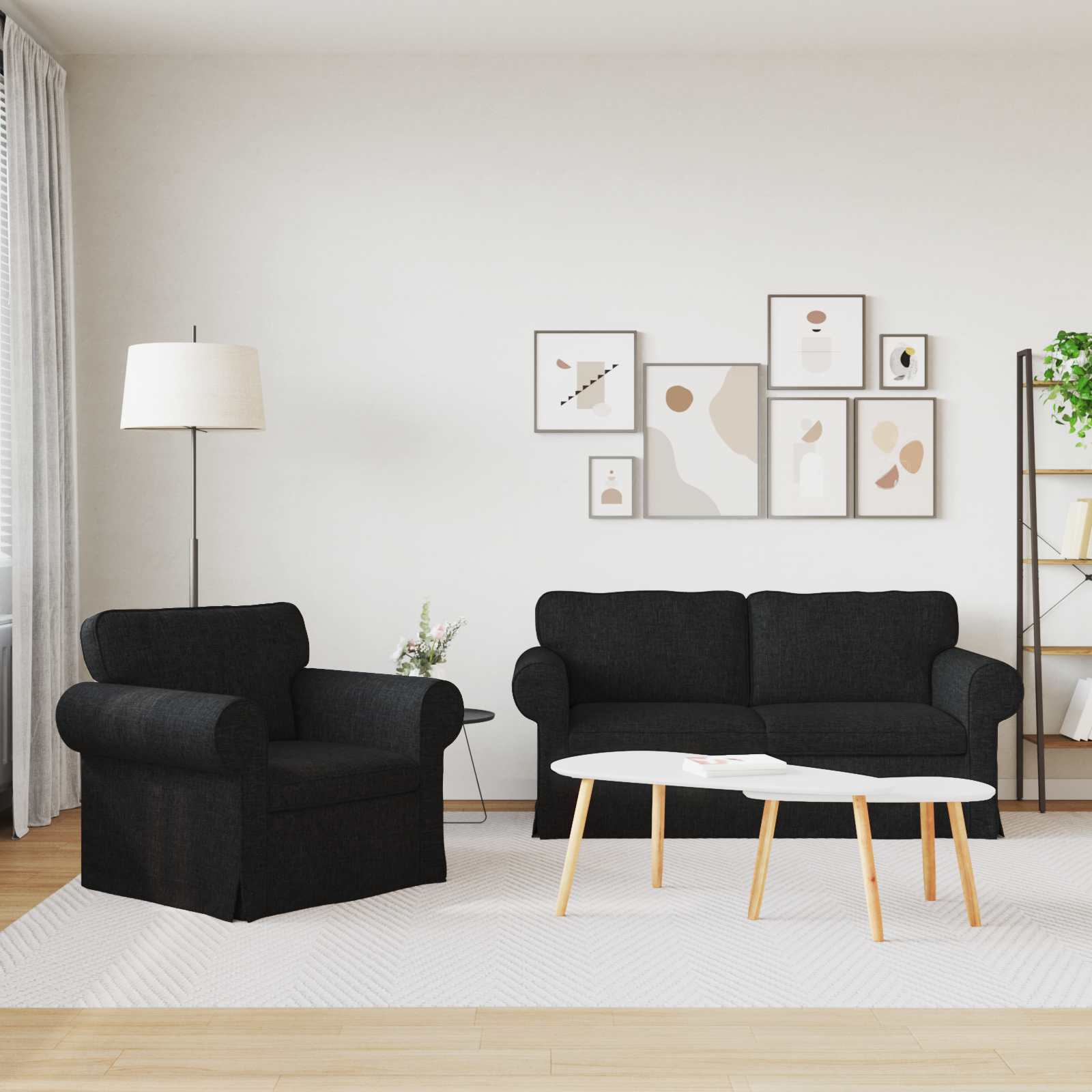 vidaXL Zestaw Sof 2 pcs Czarny 175 x 82 x 80 cm tkanina