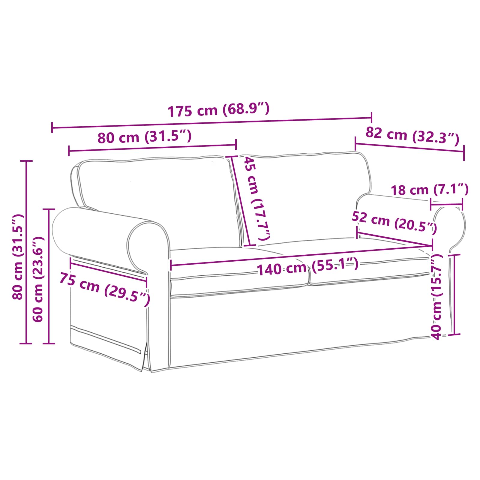vidaXL Zestaw Sof 2 pcs Ciemna zieleń 175 x 82 x 80 cm tkanina