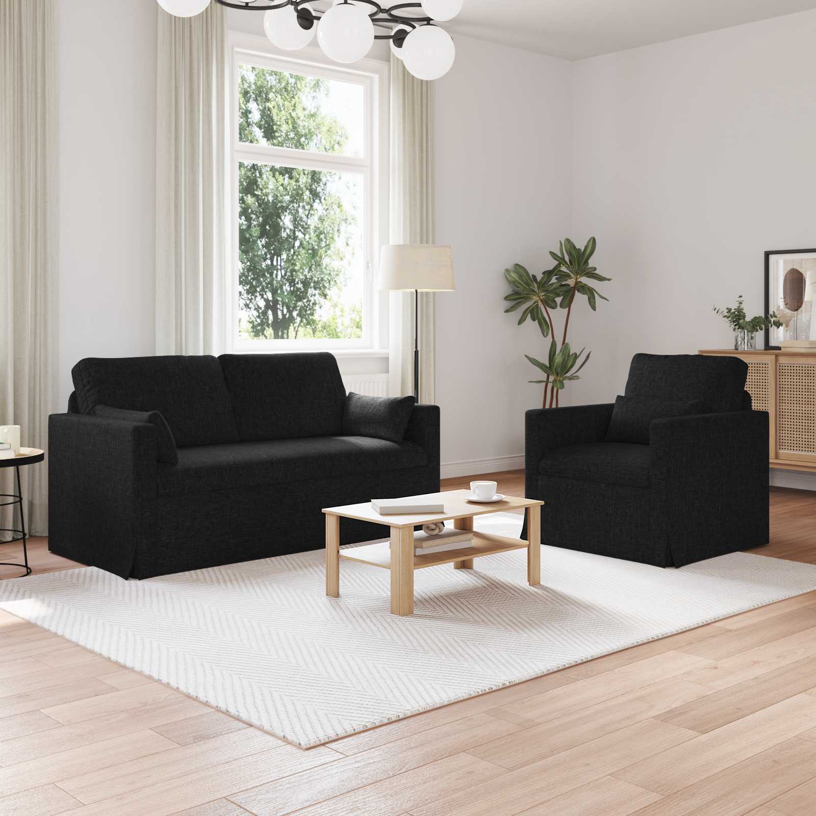vidaXL Zestaw Sof 2 pcs Czarny 158 x 78 x 80 cm tkanina