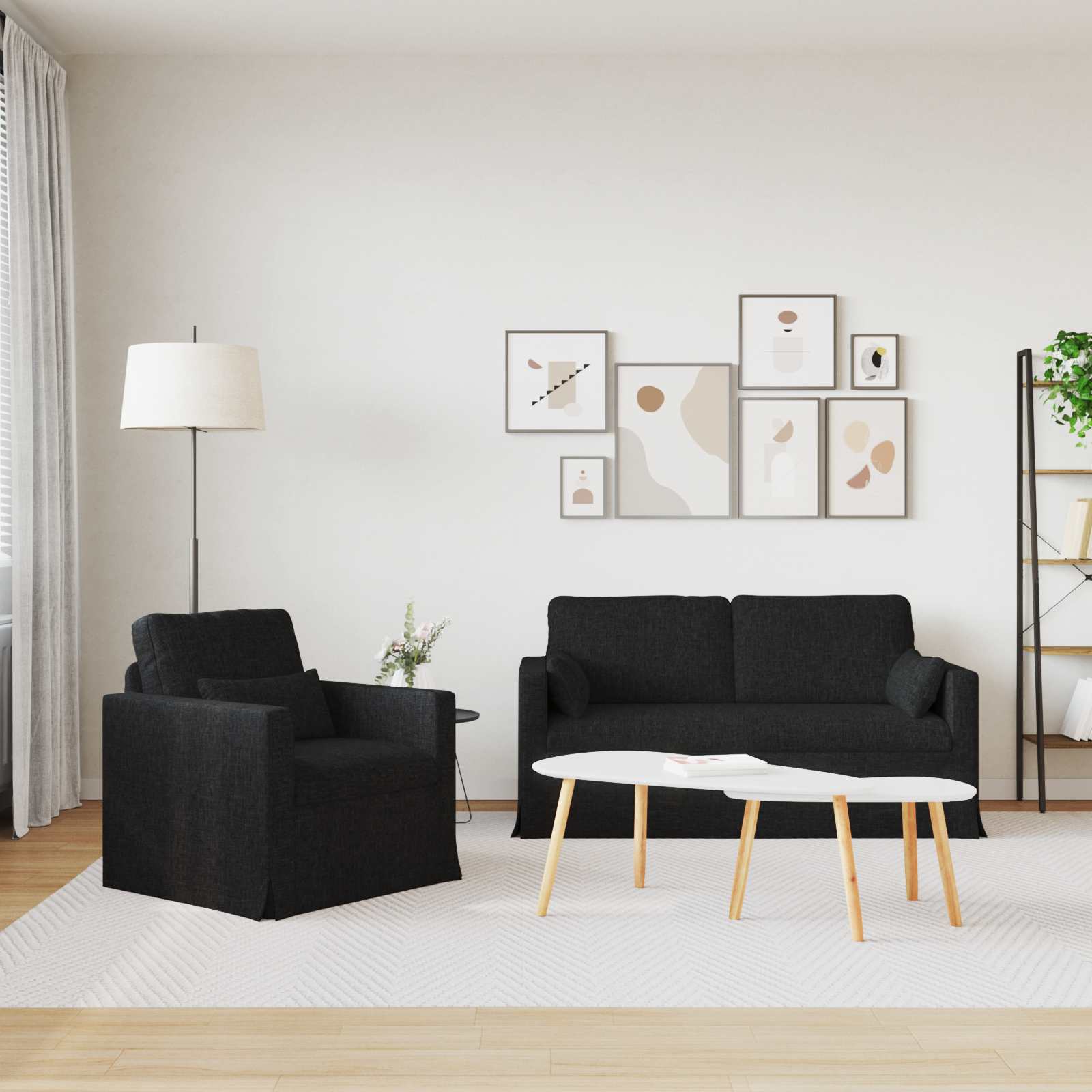 vidaXL Zestaw Sof 2 pcs Czarny 158 x 78 x 80 cm tkanina