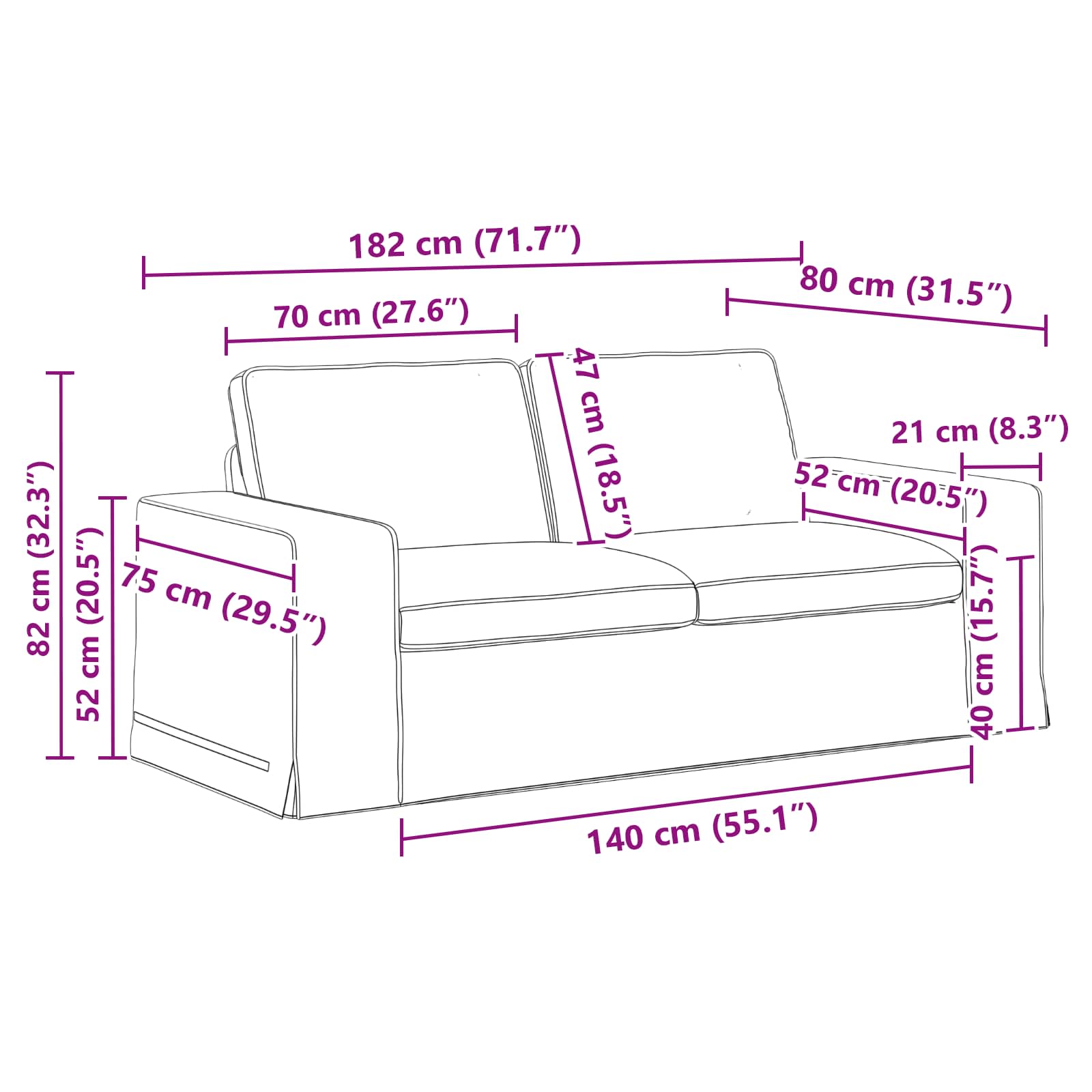 vidaXL Zestaw Sof 2 pcs Czarny 182 x 80 x 82 cm tkanina