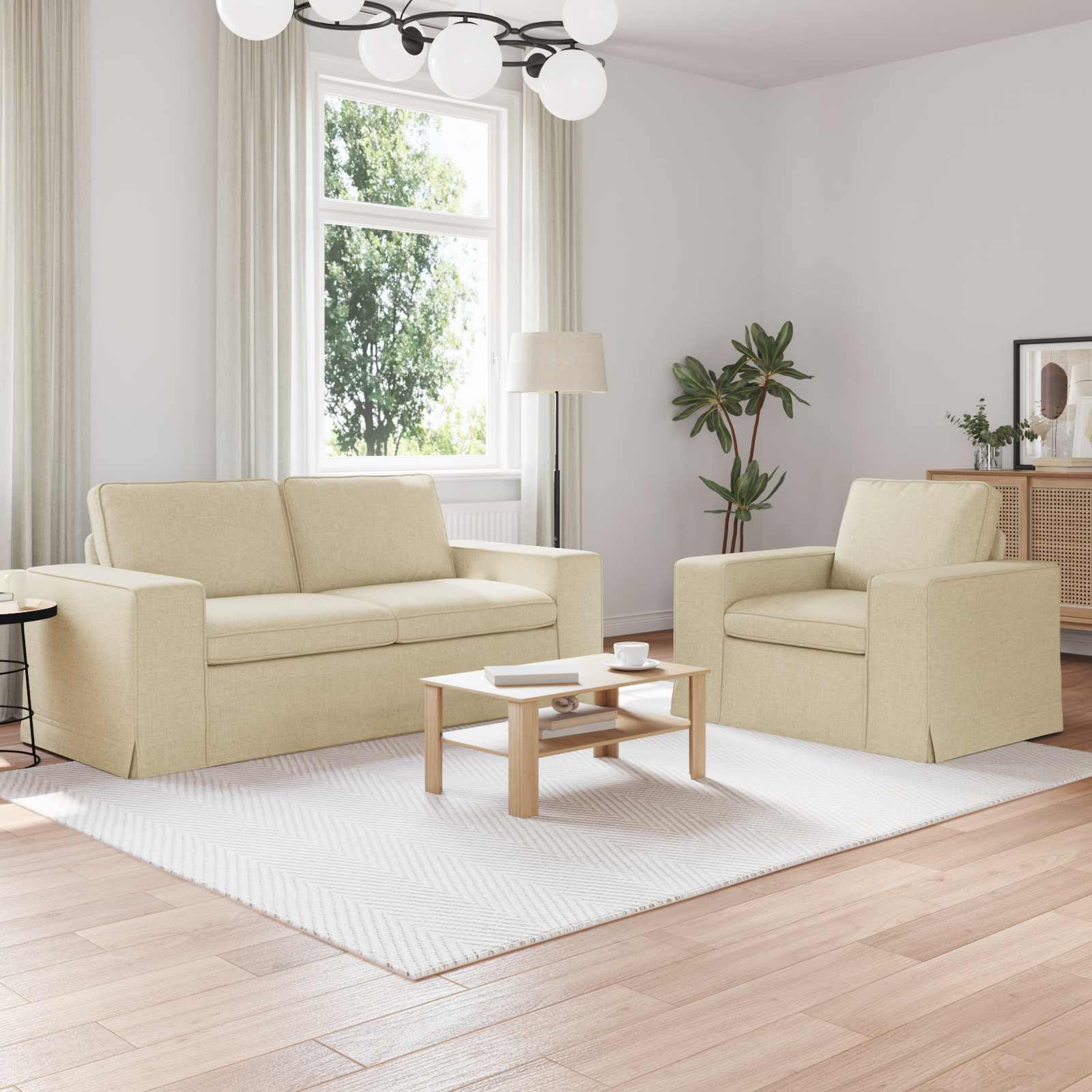 vidaXL Zestaw Sof 2 pcs Kremowy 182 x 80 x 82 cm tkanina