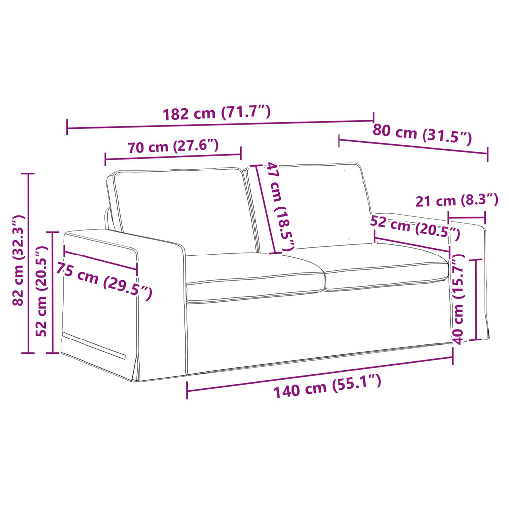 vidaXL Zestaw Sof 2 pcs Kremowy 182 x 80 x 82 cm tkanina