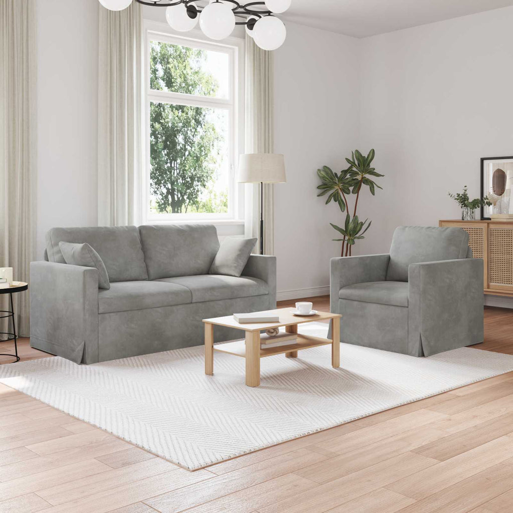 vidaXL Zestaw Sof 2 pcs Jasnoszary 158 x 78 x 80 cm Aksamit