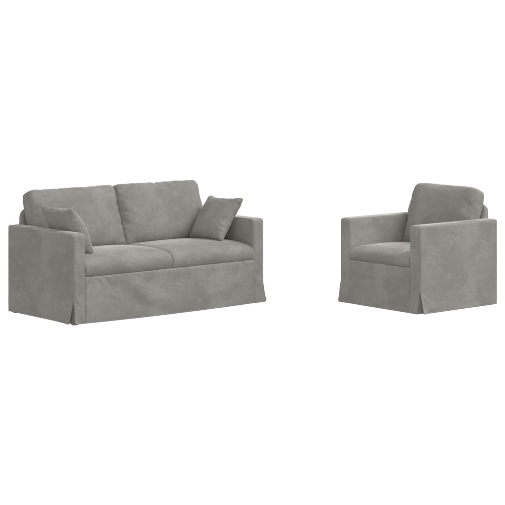 vidaXL Zestaw Sof 2 pcs Jasnoszary 158 x 78 x 80 cm Aksamit