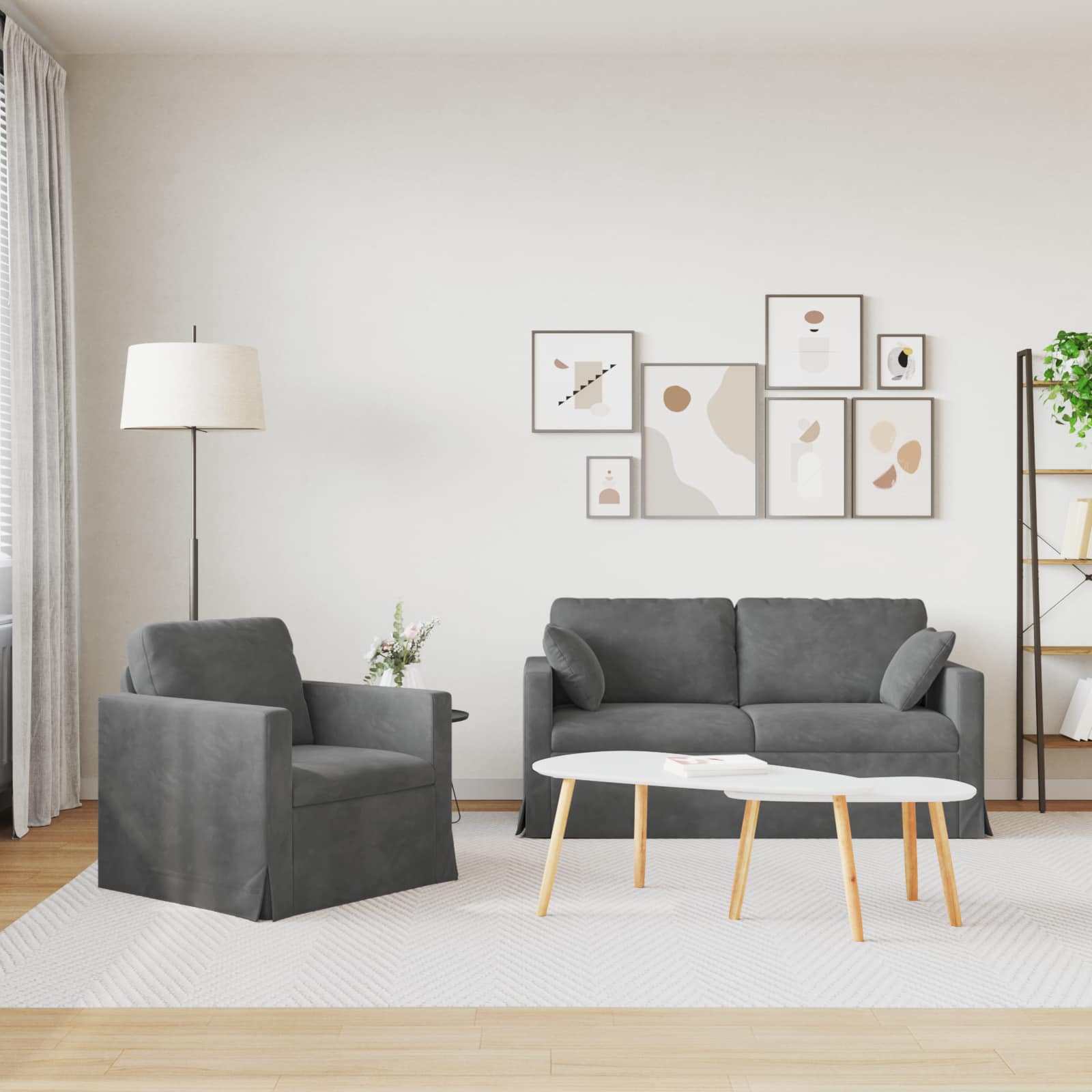 vidaXL Zestaw Sof 2 pcs Ciemnoszary 158 x 78 x 80 cm Aksamit