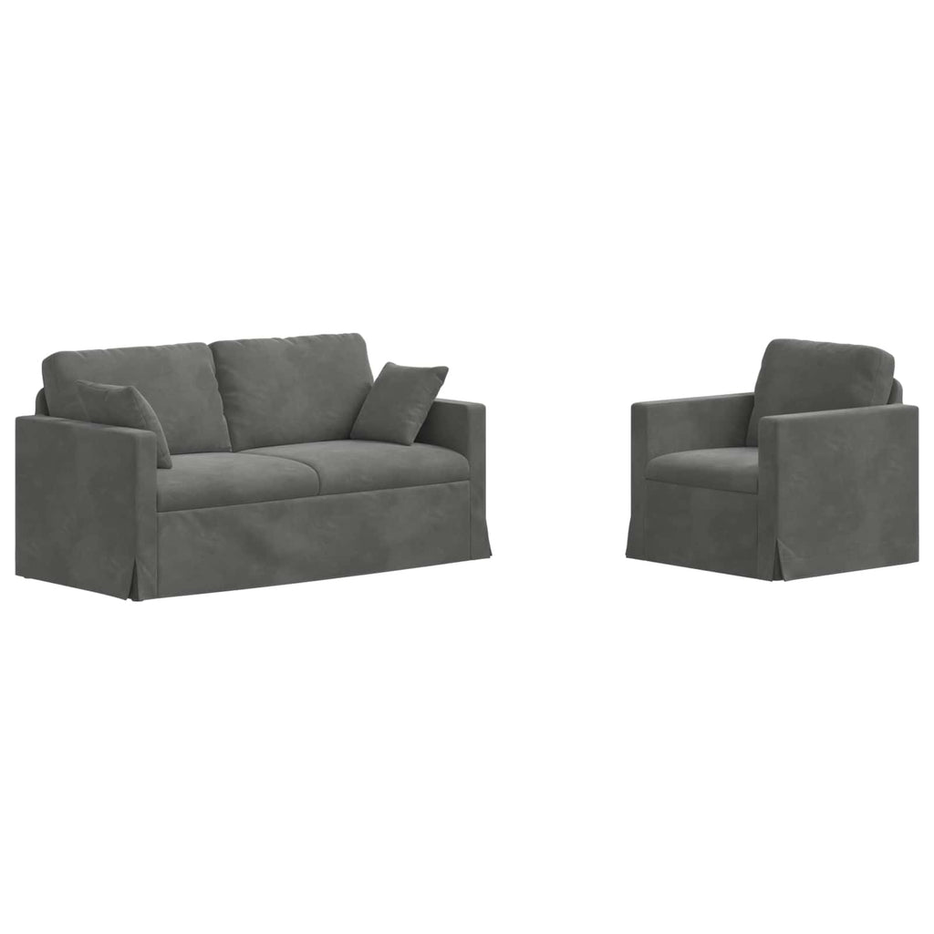 vidaXL Zestaw Sof 2 pcs Ciemnoszary 158 x 78 x 80 cm Aksamit