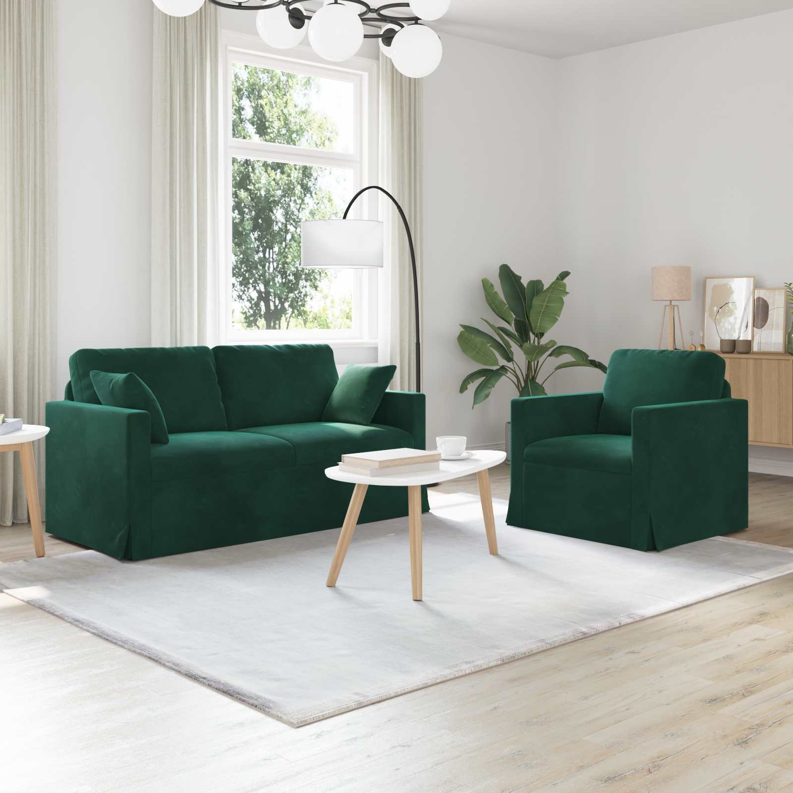 vidaXL Zestaw Sof 2 pcs Ciemna zieleń 158 x 78 x 80 cm Aksamit