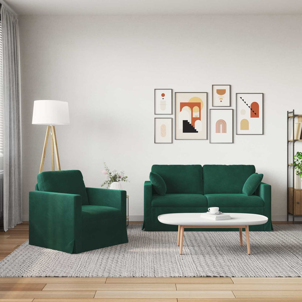 vidaXL Zestaw Sof 2 pcs Ciemna zieleń 158 x 78 x 80 cm Aksamit