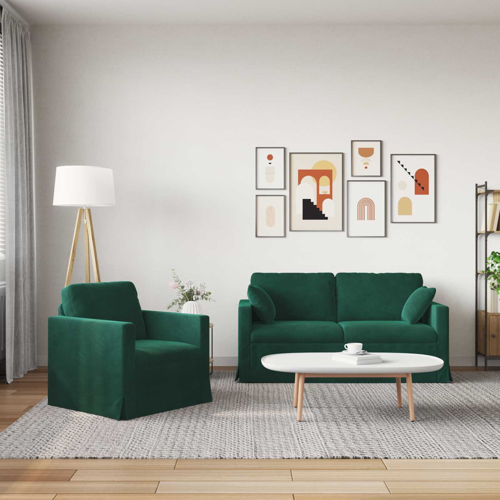 vidaXL Zestaw Sof 2 pcs Ciemna zieleń 158 x 78 x 80 cm Aksamit
