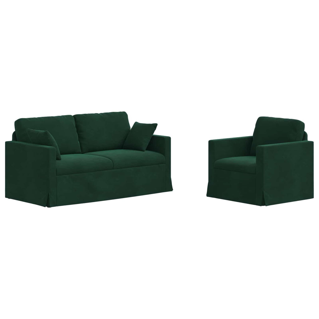 vidaXL Zestaw Sof 2 pcs Ciemna zieleń 158 x 78 x 80 cm Aksamit