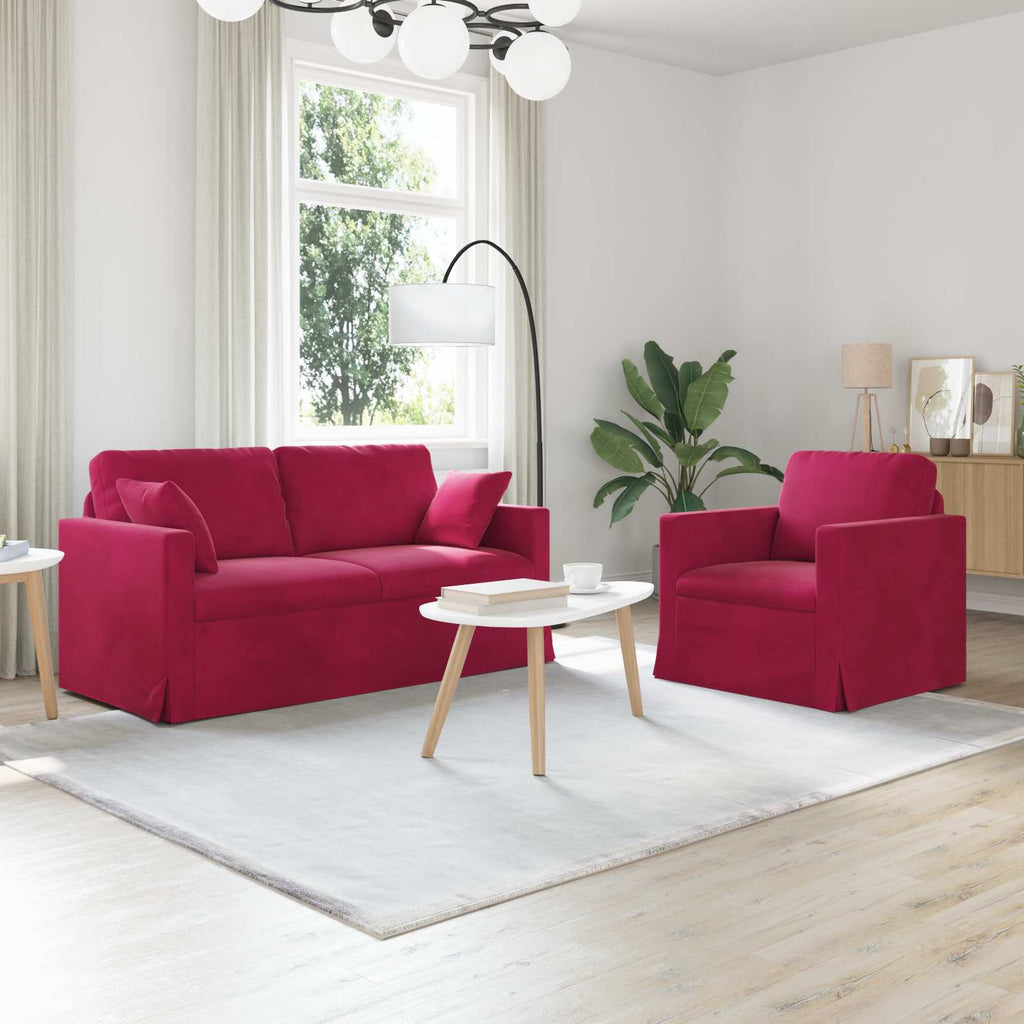 vidaXL Zestaw Sof 2 pcs Czerwone wino 158 x 78 x 80 cm Aksamit