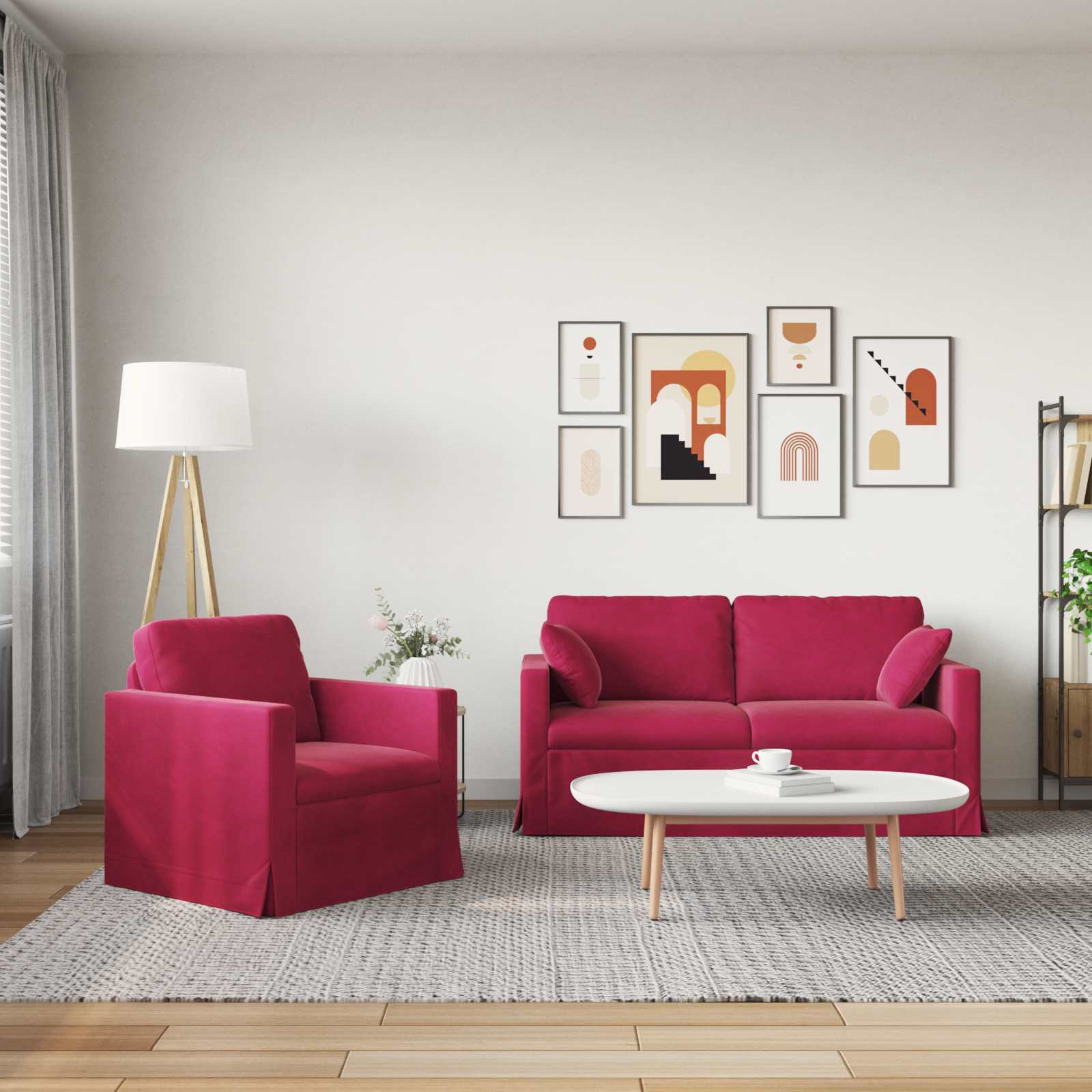 vidaXL Zestaw Sof 2 pcs Czerwone wino 158 x 78 x 80 cm Aksamit