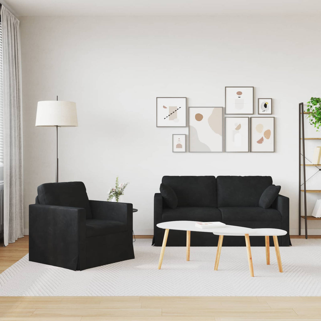 vidaXL Zestaw Sof 2 pcs Czarny 158 x 78 x 80 cm Aksamit