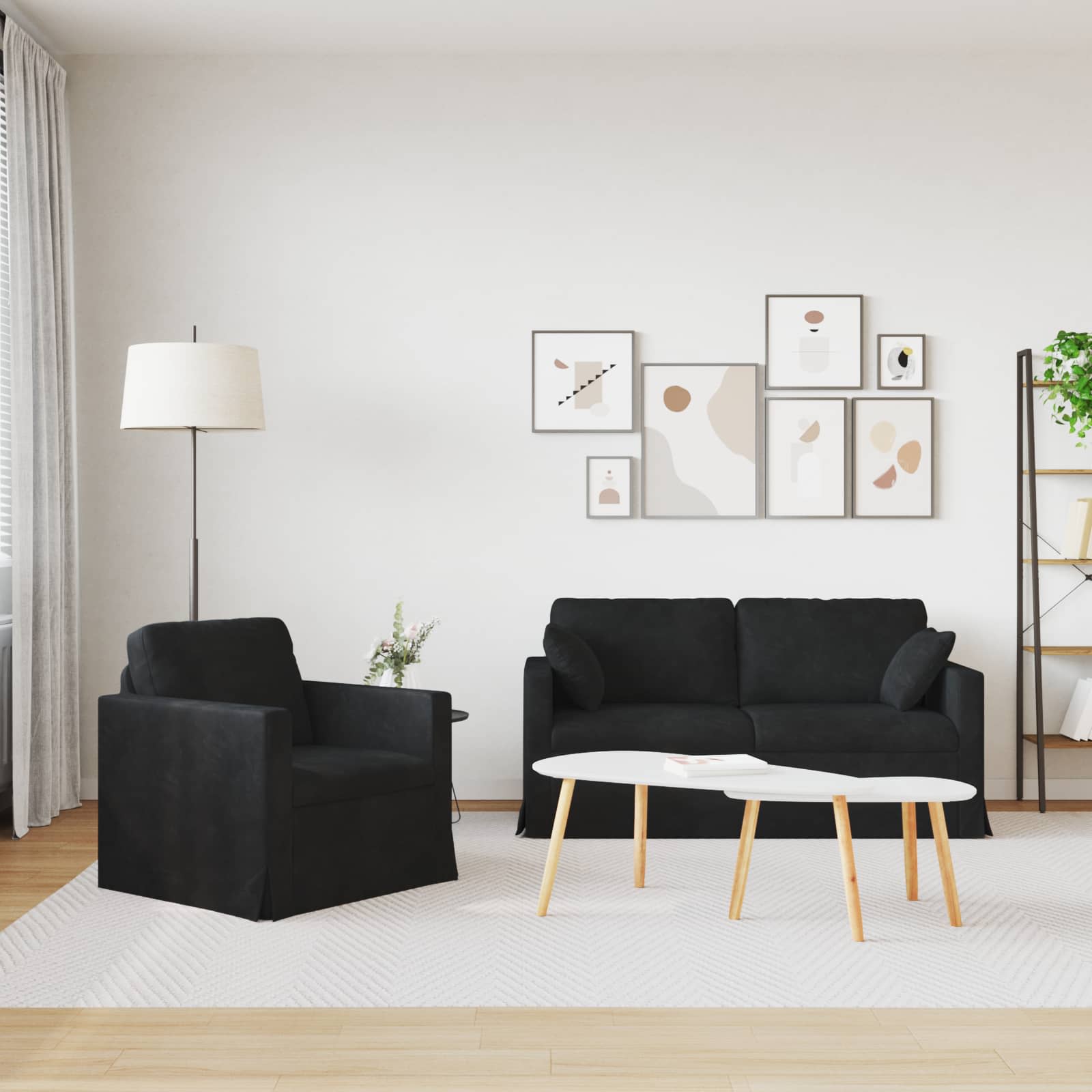 vidaXL Zestaw Sof 2 pcs Czarny 158 x 78 x 80 cm Aksamit