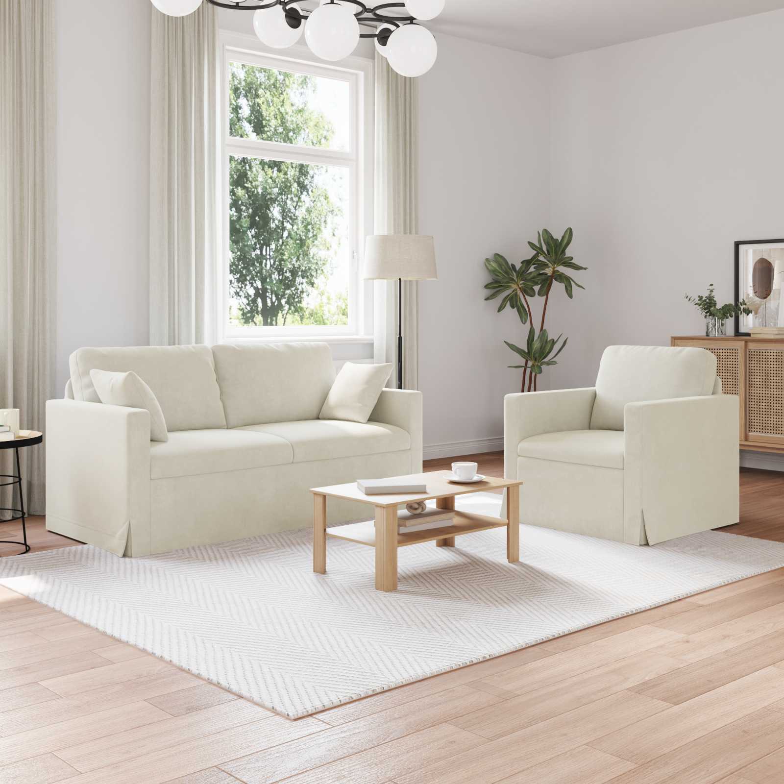 vidaXL Zestaw Sof 2 pcs Kremowy 158 x 78 x 80 cm Aksamit