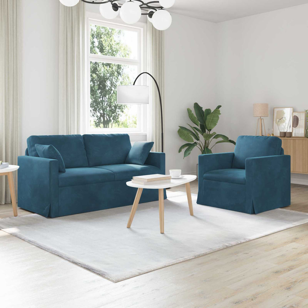 vidaXL Zestaw Sof 2 pcs Niebieski 158 x 78 x 80 cm Aksamit