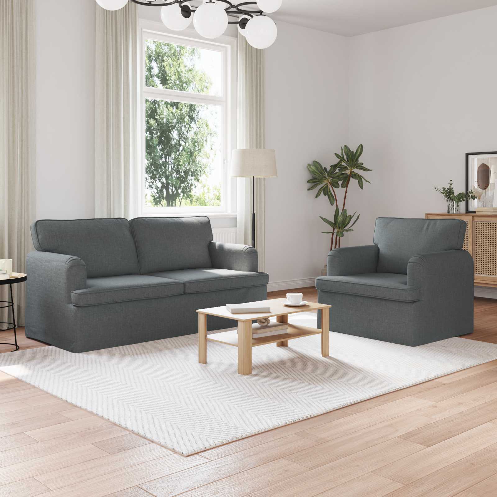 vidaXL Zestaw Sof 2 pcs Ciemnoszary 162 x 80 x 85 cm tkanina