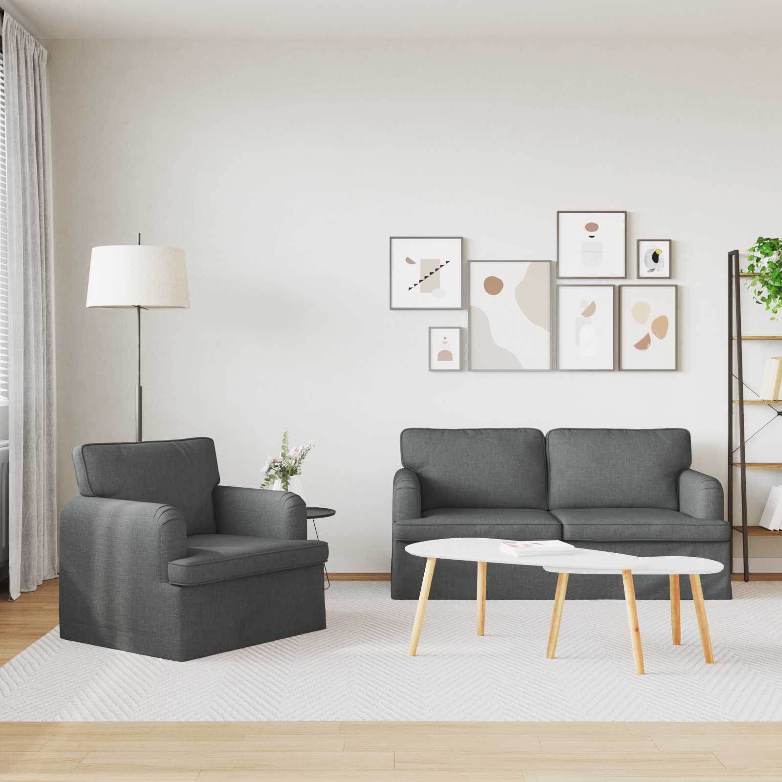 vidaXL Zestaw Sof 2 pcs Ciemnoszary 162 x 80 x 85 cm tkanina