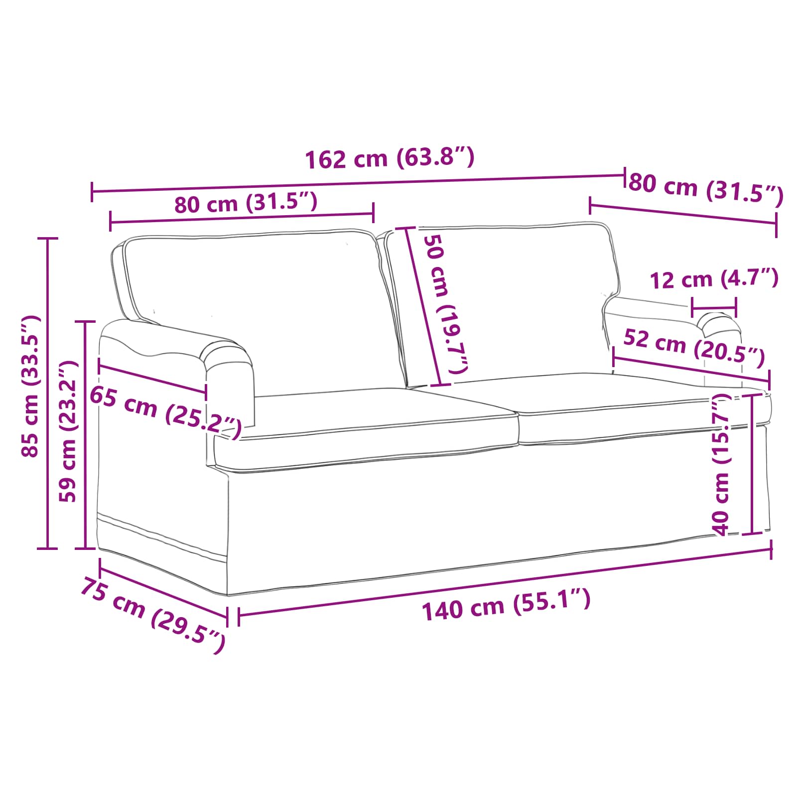 vidaXL Zestaw Sof 2 pcs Ciemnoszary 162 x 80 x 85 cm tkanina