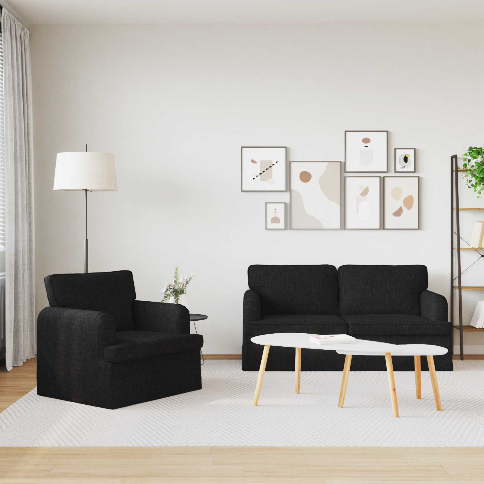 vidaXL Zestaw Sof 2 pcs Czarny 162 x 80 x 85 cm tkanina