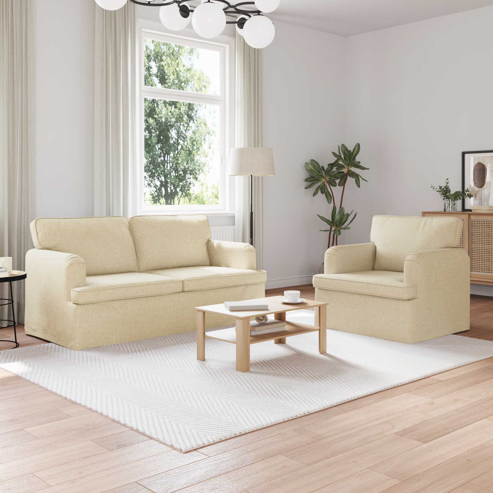 vidaXL Zestaw Sof 2 pcs Kremowy 162 x 80 x 85 cm tkanina