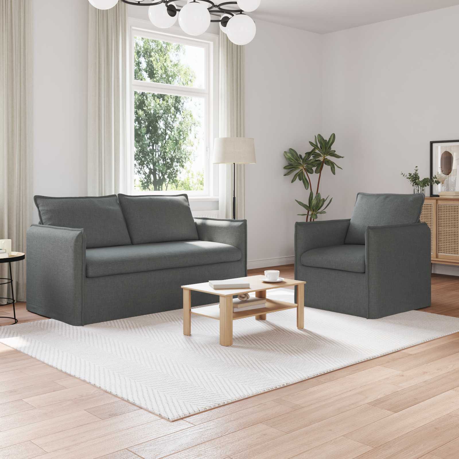 vidaXL Zestaw Sof 2 pcs ciemnoszary 156 x 82 x 85 cm tkanina