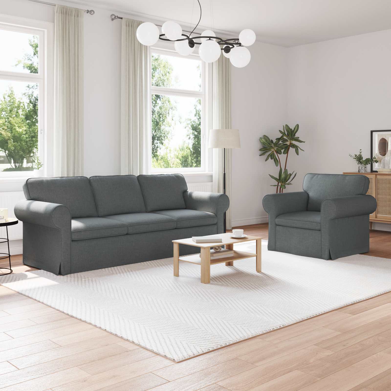 vidaXL Zestaw Sof 2 pcs Ciemnoszary 215 x 82 x 80 cm tkanina