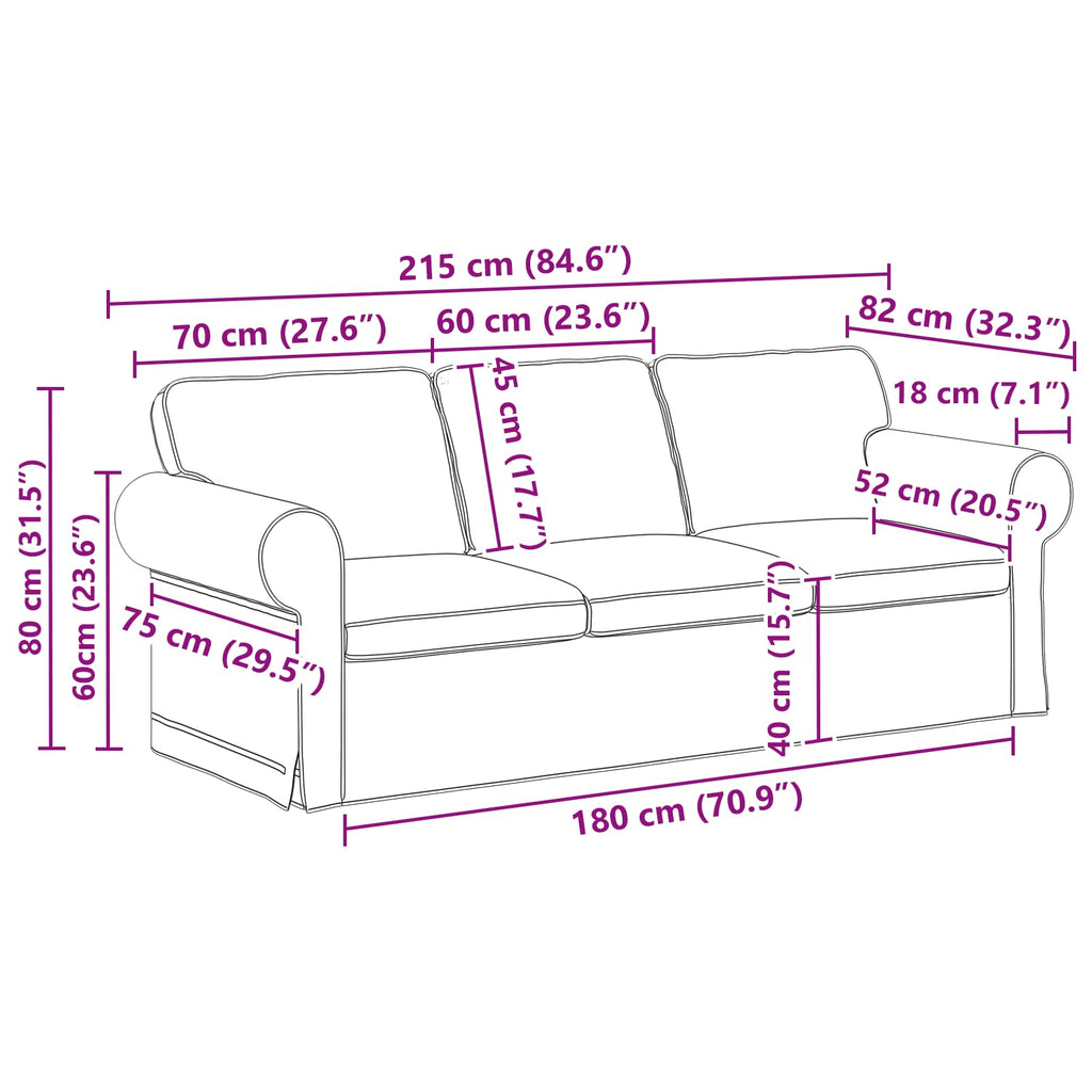 vidaXL Zestaw Sof 2 pcs Czarny 215 x 82 x 80 cm tkanina