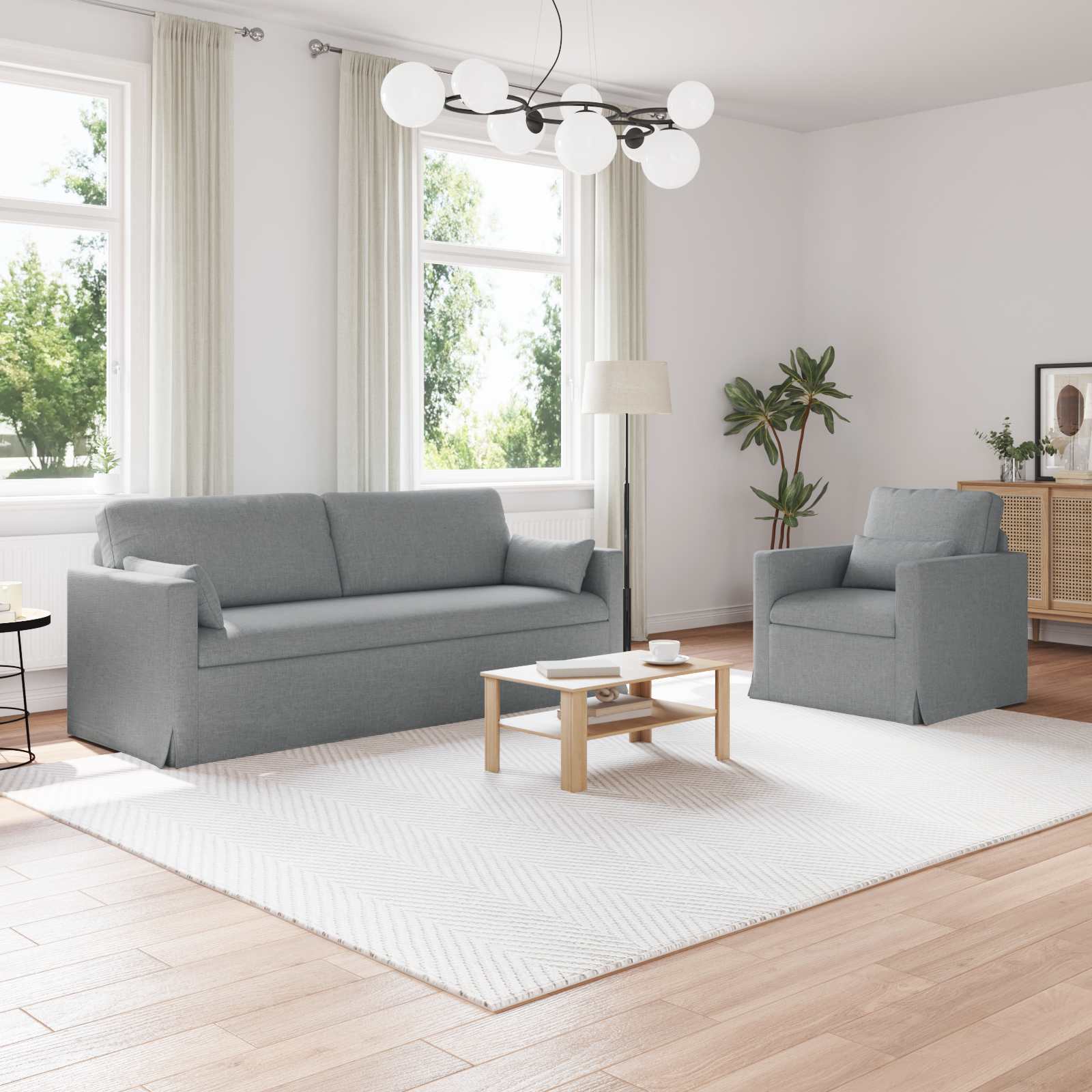 vidaXL Zestaw Sof 2 pcs Jasnoszary 198 x 78 x 80 cm tkanina