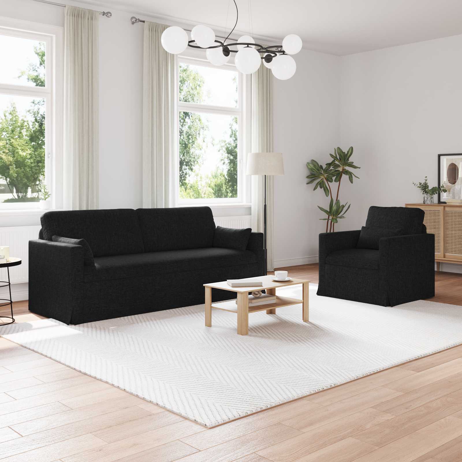 vidaXL Zestaw Sof 2 pcs Czarny 198 x 78 x 80 cm tkanina