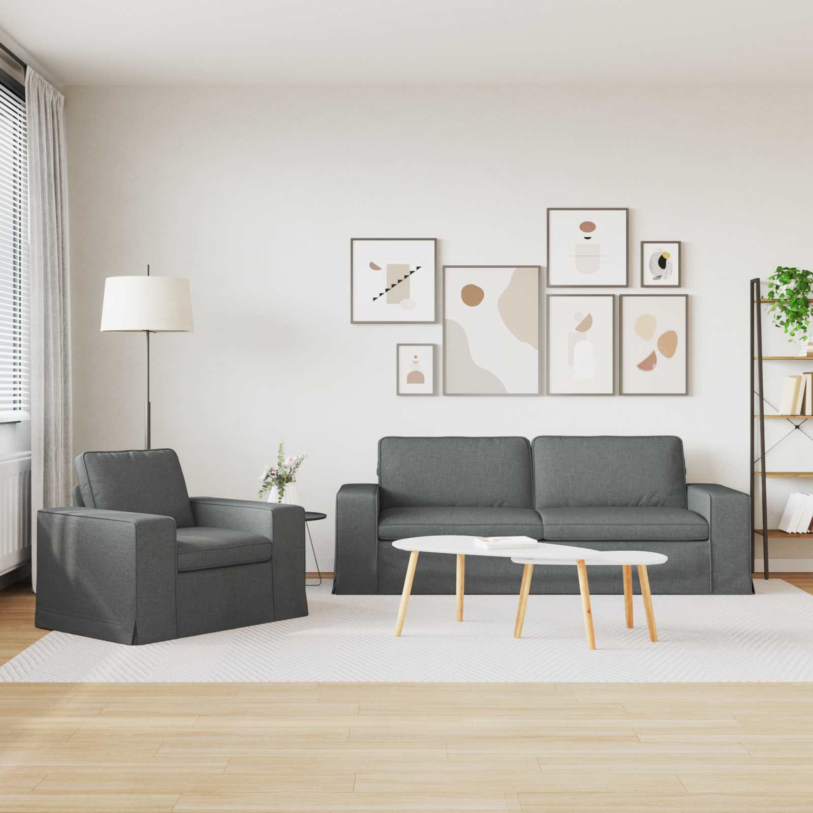vidaXL Zestaw Sof 2 pcs Ciemnoszary 222 x 80 x 82 cm tkanina