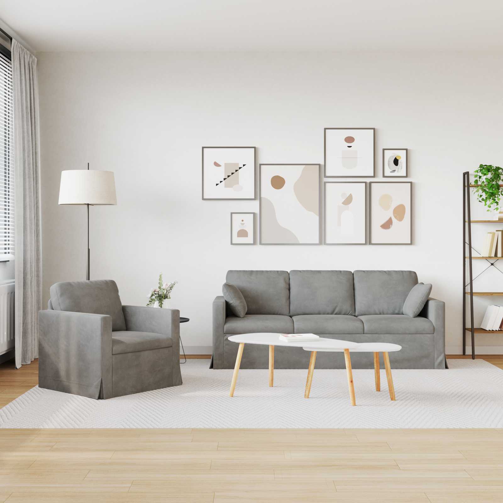 vidaXL Zestaw Sof 2 pcs Jasnoszary 198 x 78 x 80 cm Aksamit