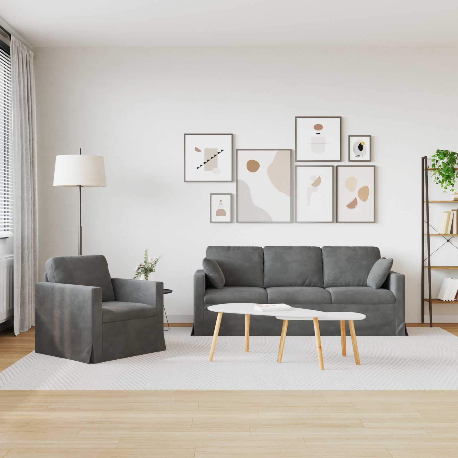 vidaXL Zestaw Sof 2 pcs Ciemnoszary 198 x 78 x 80 cm Aksamit