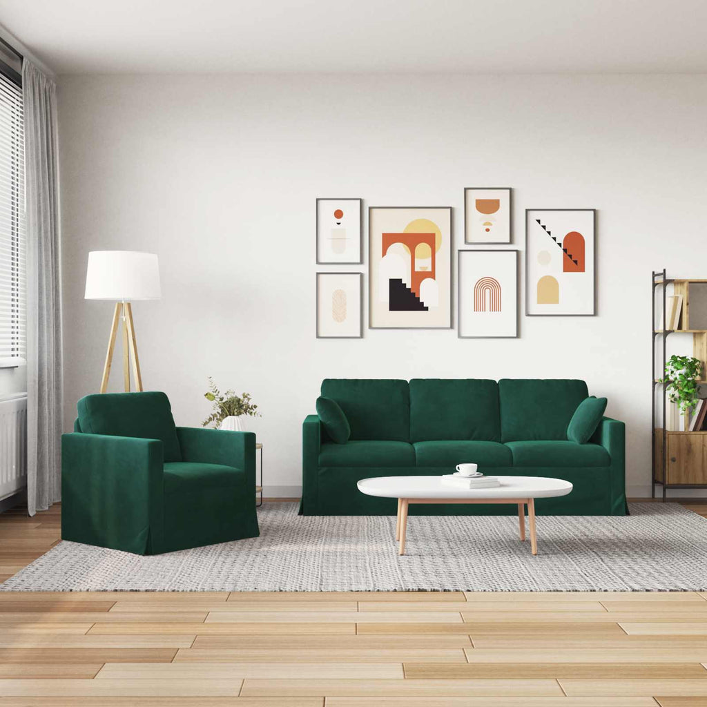 vidaXL Zestaw Sof 2 pcs Ciemna zieleń 198 x 78 x 80 cm Aksamit