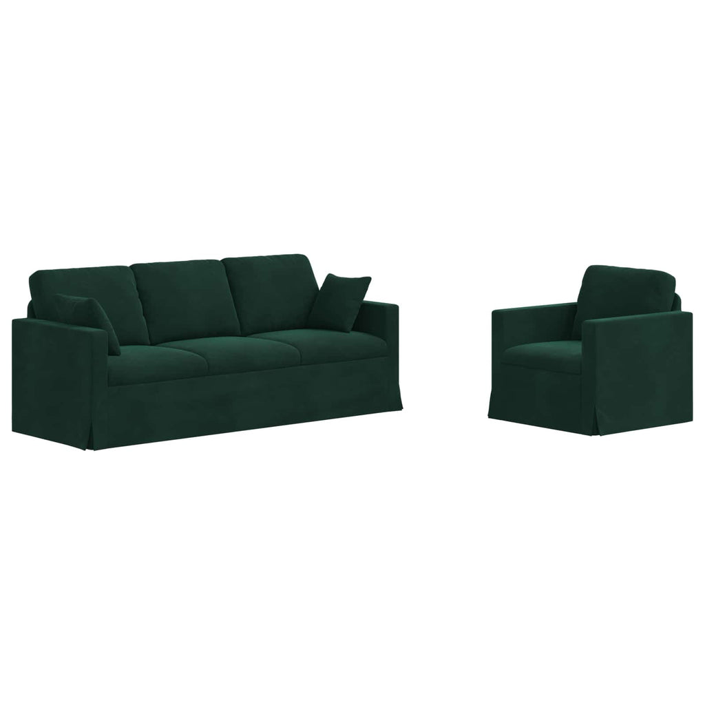 vidaXL Zestaw Sof 2 pcs Ciemna zieleń 198 x 78 x 80 cm Aksamit