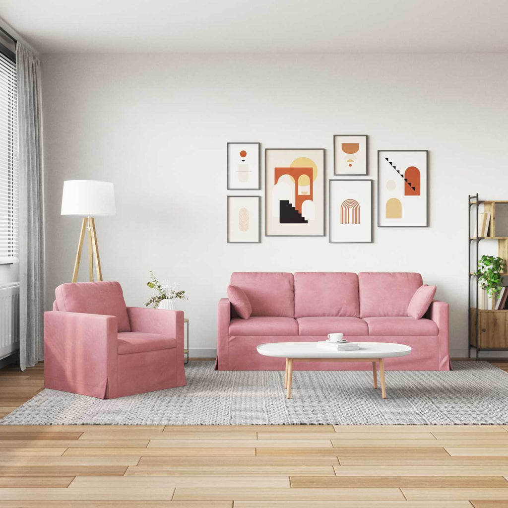 vidaXL Zestaw Sof 2 pcs Różowy 198 x 78 x 80 cm Aksamit