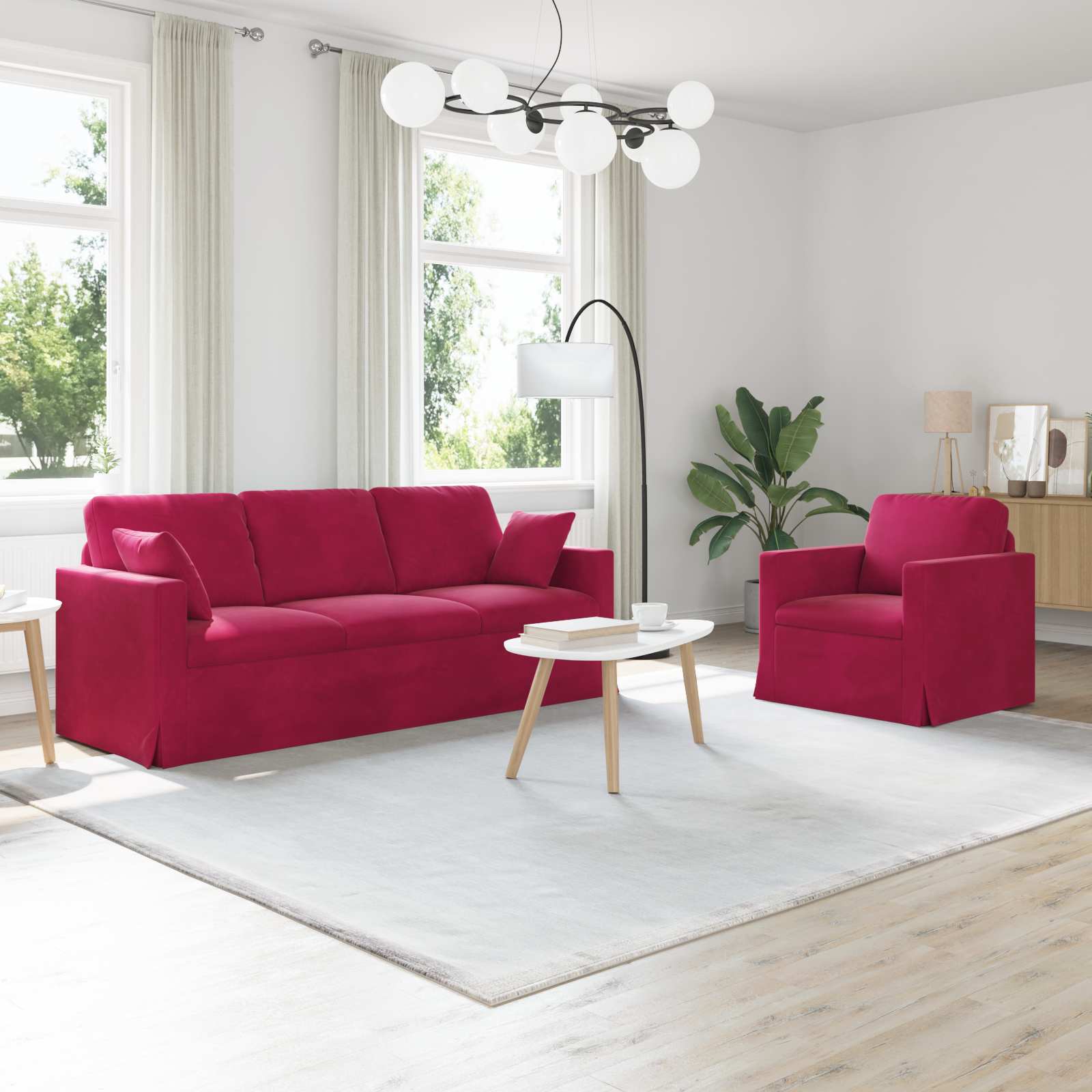 vidaXL Zestaw Sof 2 pcs Czerwone wino 198 x 78 x 80 cm Aksamit